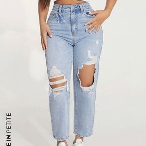 Petite High Waisted Ripped Mom Jeans